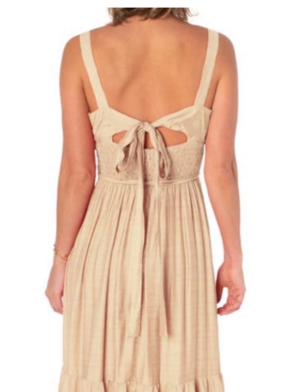 💚Taylor Beige Maxi Dress with Square Neck and Waist Tie - Picture 2 of 10